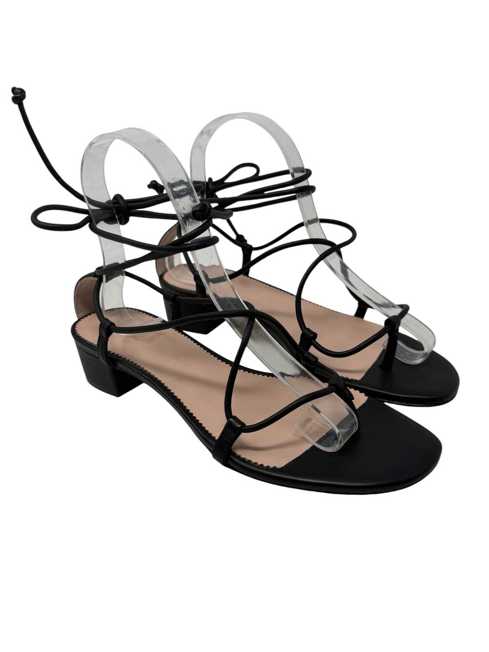 J.Crew Leather Low Heel Lace Up Strappy Ankle Wrap Sandals Black Size 6.5